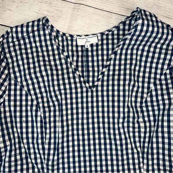 J. Crew x Universal Standard Women's Poplin Tie Sleeve Top Blue Gingham Medium - Picture 4 of 8